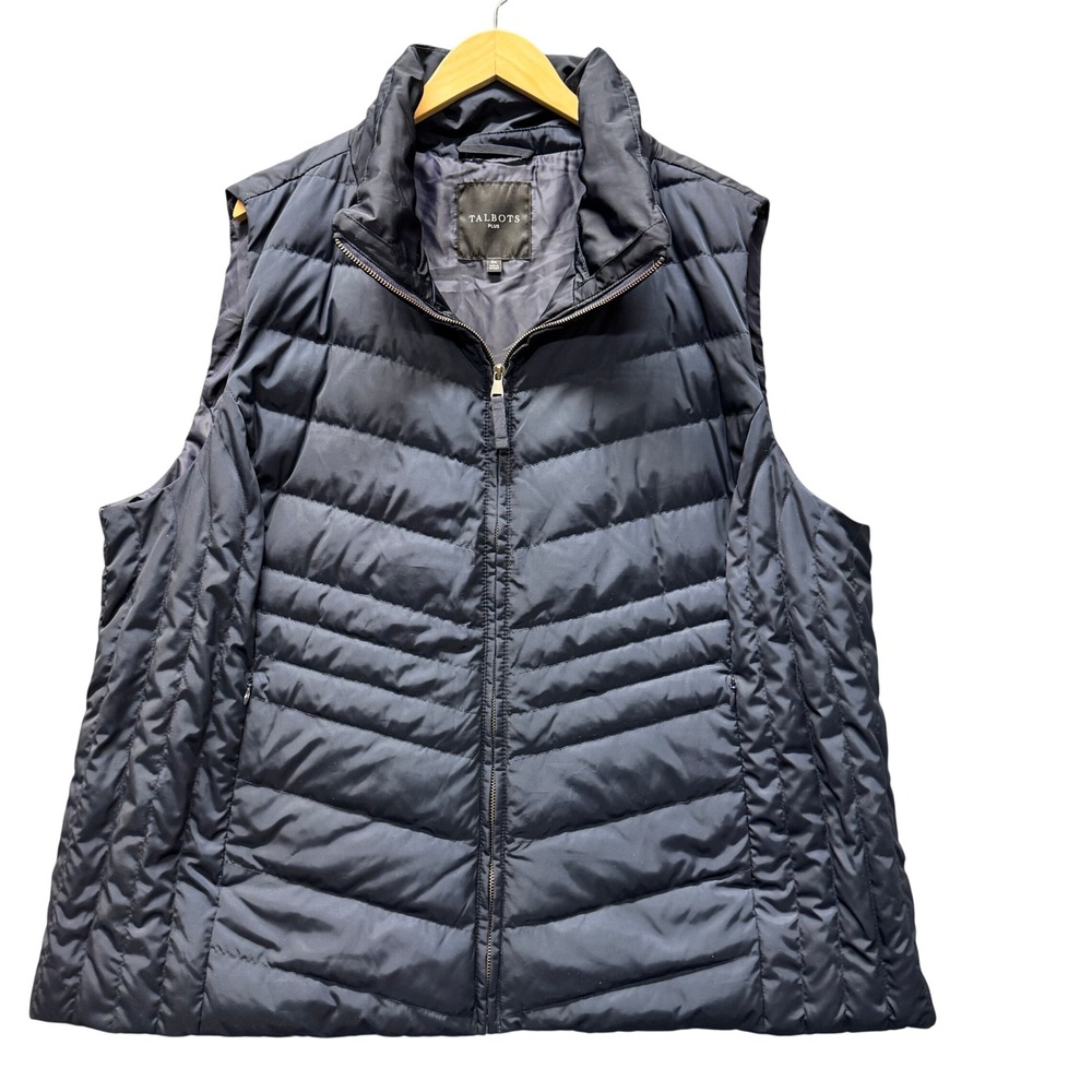 Talbots Puffer Vest Womens 3X Down Fill Navy Blue Outerwear NO FAUX FUR TRIM
